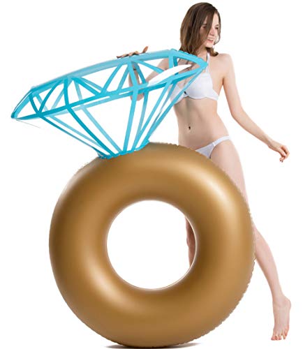 Fun Floats Inflatable Pink Diamond Ring Pool Float Tube for Bachelorette Party Decor Bridal Shower Engagement Party Pool Party 